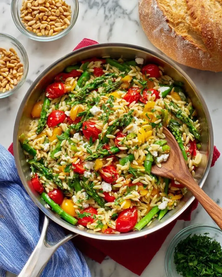 Lemon Garlic Orzo with Roasted Vegetables Recipe