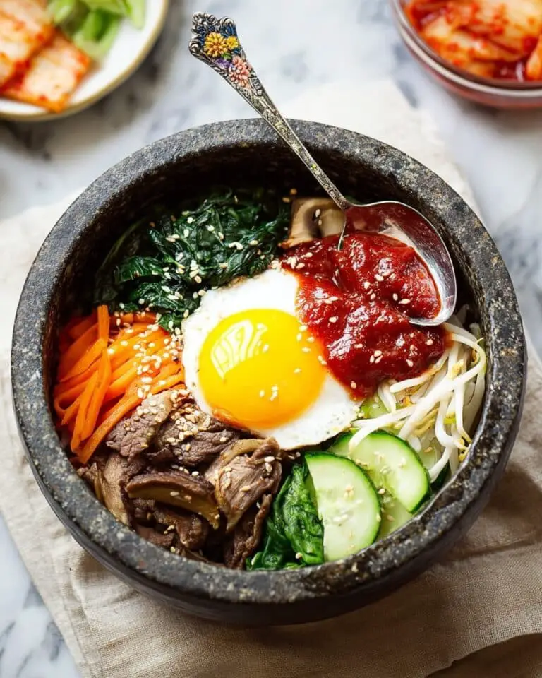 Classic Korean Bibimbap Recipe with Vegetables, Beef, and Spicy Gochujang Sauce Recipe