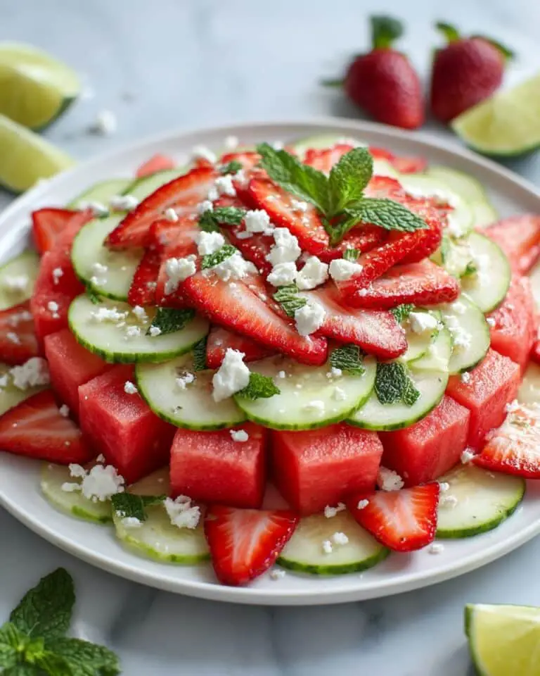 Watermelon Cucumber Salad with Strawberries, Feta, and Mint Recipe