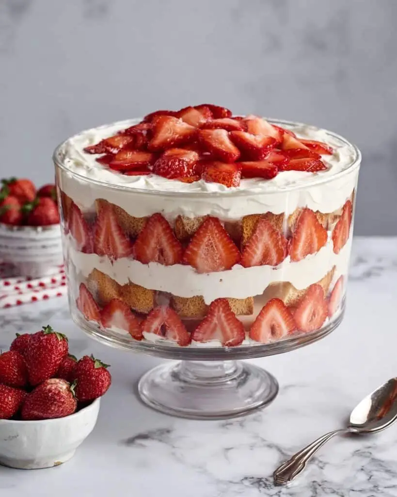 Strawberry Trifle with Vanilla Pudding, Fresh Strawberries, and Angel Food Cake Recipe