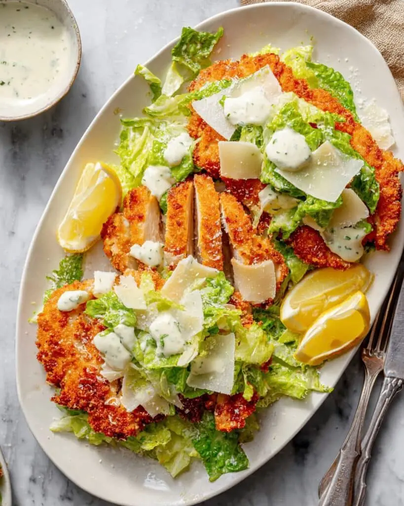 Chicken Caesar Cutlets with Romaine and Parmesan Recipe