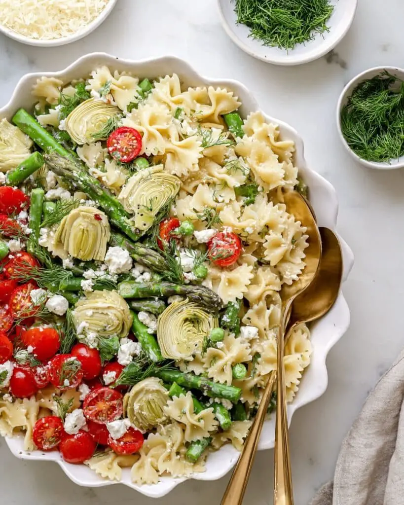 15-Minute Artichoke & Asparagus Pasta Salad Recipe