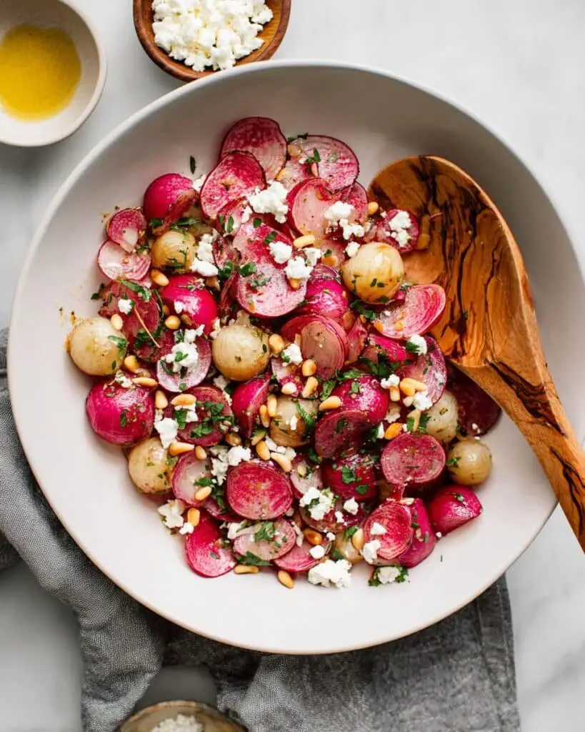 Roasted Radish Salad with Feta and Toasted Pine Nuts Recipe