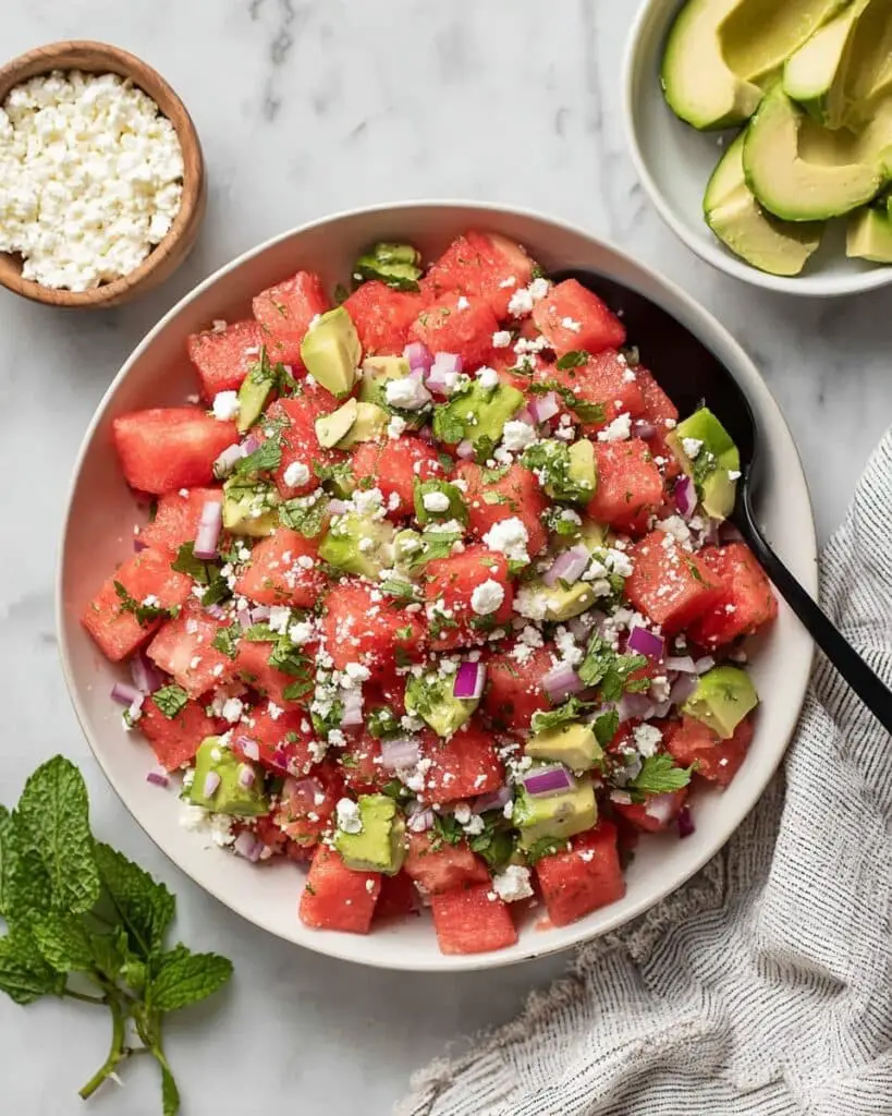Watermelon Feta Salad with Avocado Recipe