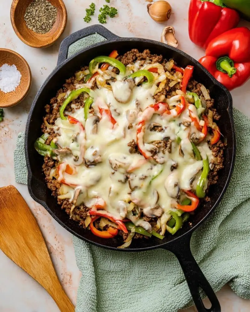 Philly Cheesesteak Skillet with Cottage Cheese Sauce Recipe