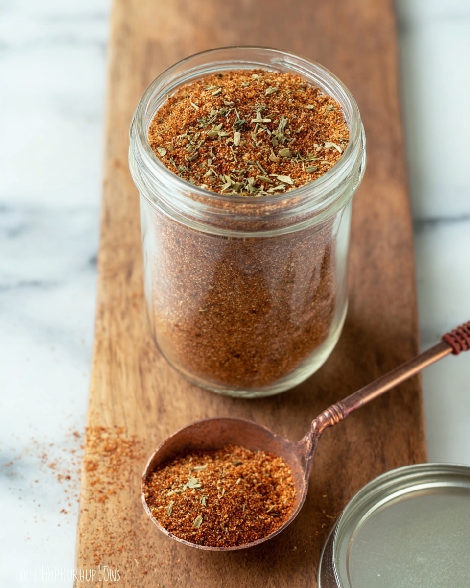 A close-up of a dark brown spice blend with different small texture bits piled in a rounded mound on a cream-colored cloth with weave texture. A dark brown measuring spoon filled with the same spice mix rests on the cloth, slightly tilted, spilling some of the spice on the cloth. Behind the pile, there is a clear glass jar with a metal lid, filled with the same spice mixture. The background is a white marbled texture. photo taken with an iphone --ar 4:5 --v 7