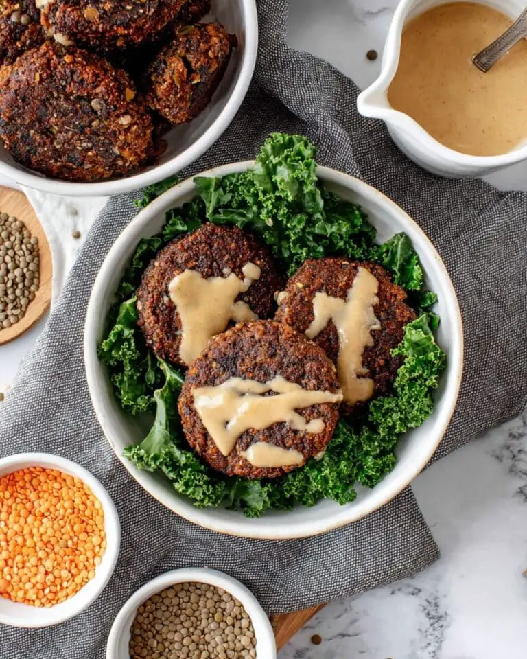 Lentil Cakes with Crispy Sides and Garlic Sauce Recipe