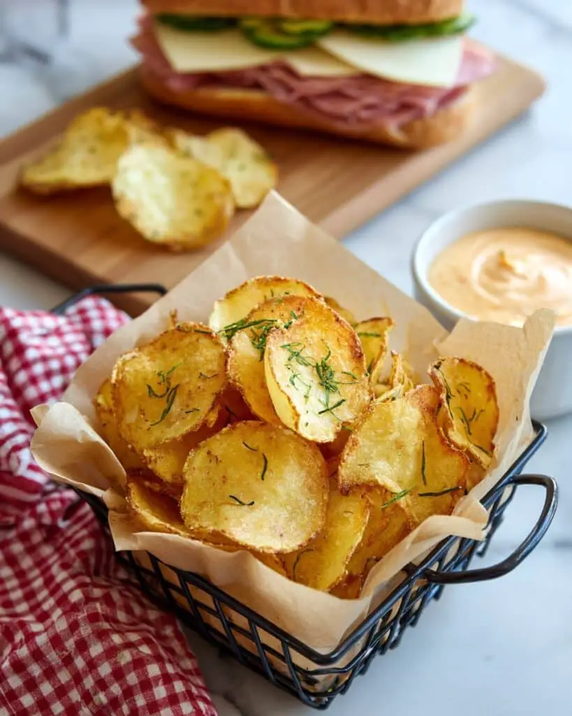 Homemade Air Fryer Potato Chips with Dipping Sauces Recipe
