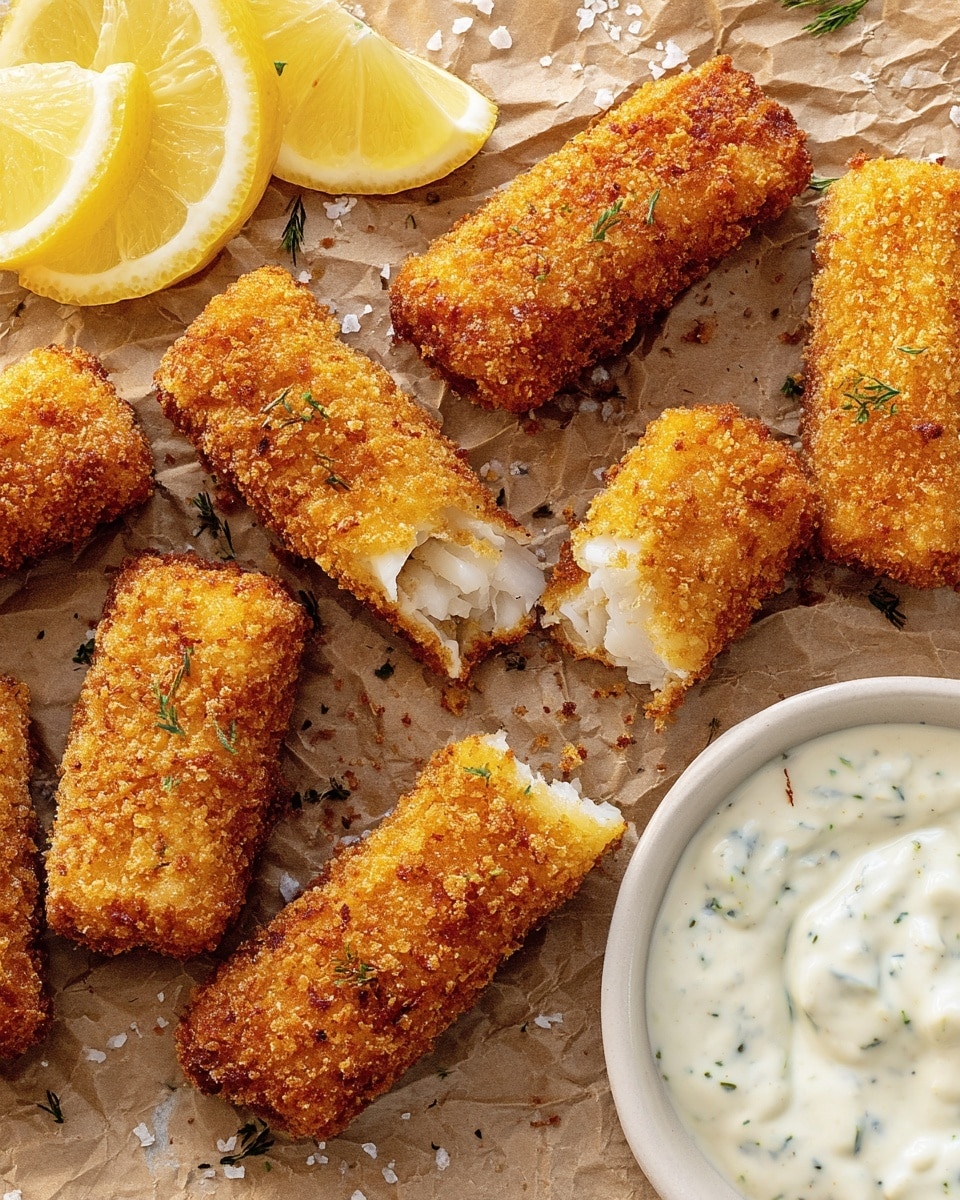 The image shows five crispy, golden-brown croquettes stacked on a white plate with one croquette broken in half on top, revealing a creamy, flaky white filling inside. The croquettes have a rough, crunchy texture with small bits of crust visible. Behind the croquettes, there is a small bunch of fresh green leafy herbs adding a pop of color. The plate is set on a white marbled surface, enhancing the warm colors of the croquettes and greenery. photo taken with an iphone --ar 4:5 --v 7
