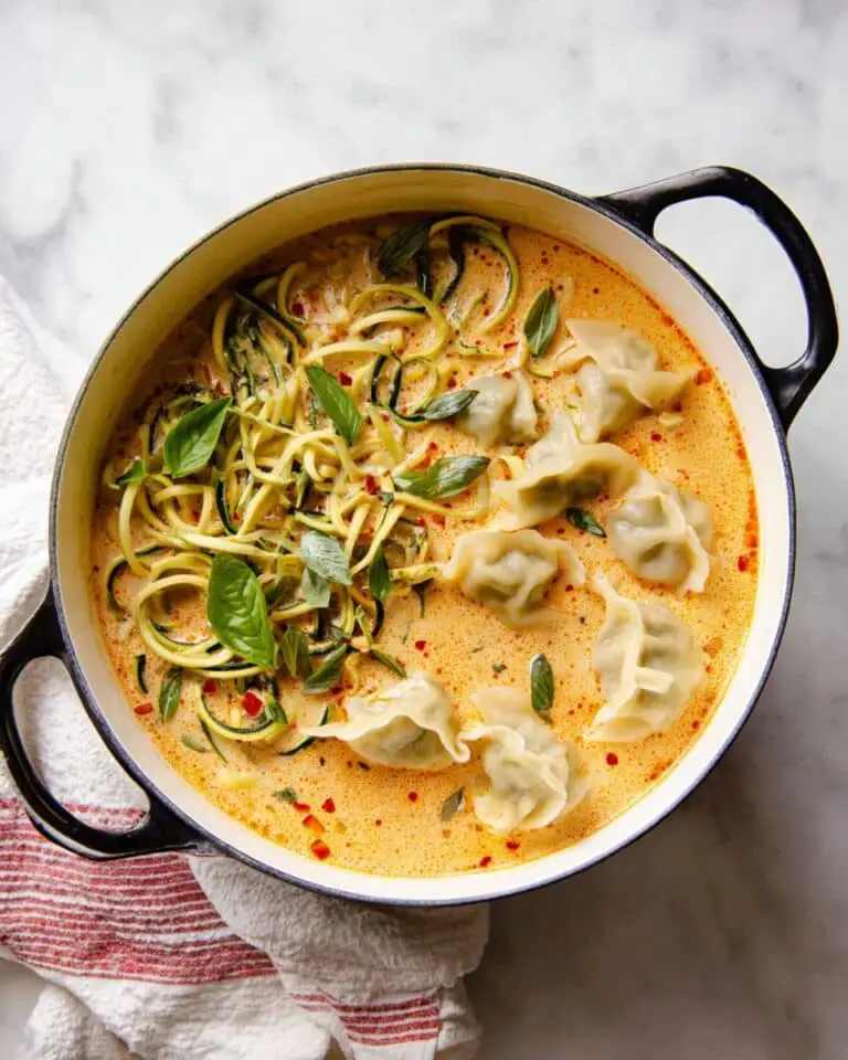 Red Curry Wonton Soup with Zucchini Noodles Recipe
