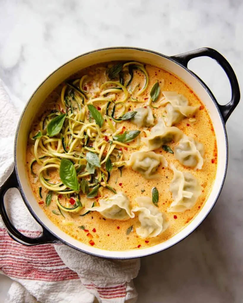 Red Curry Wonton Soup with Zucchini Noodles Recipe