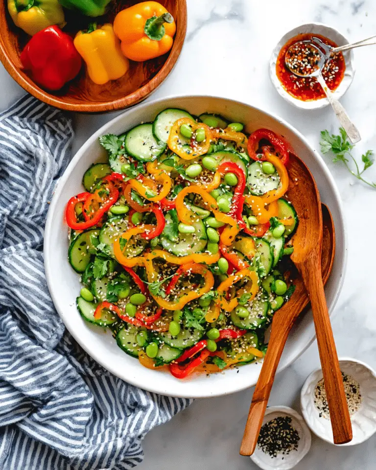 Cucumber Sweet Pepper Salad with Edamame, Herbs, and Sesame Dressing Recipe