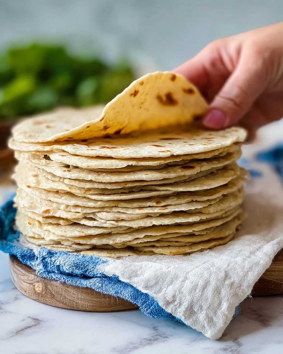 The image shows two stacks of round tortillas placed on a black slate board. The left stack has about eight light beige tortillas with some brown toasted spots, and a small green cilantro sprig on top. The right stack has four tortillas, each with similar beige tones and slight toast marks along the edges, also topped with small cilantro leaves. Around the slate board are fresh cherry tomatoes in bright red, fresh green cilantro bunches with roots, and a halved lime showing its light green inside. An avocado is partially seen at the top right corner. The background is a white marbled texture. photo taken with an iphone --ar 4:5 --v 7