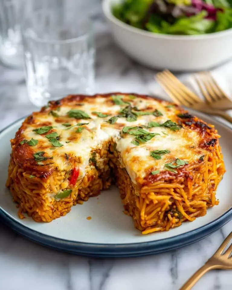 Spaghetti Pie with Roasted Vegetables and Cheese Recipe