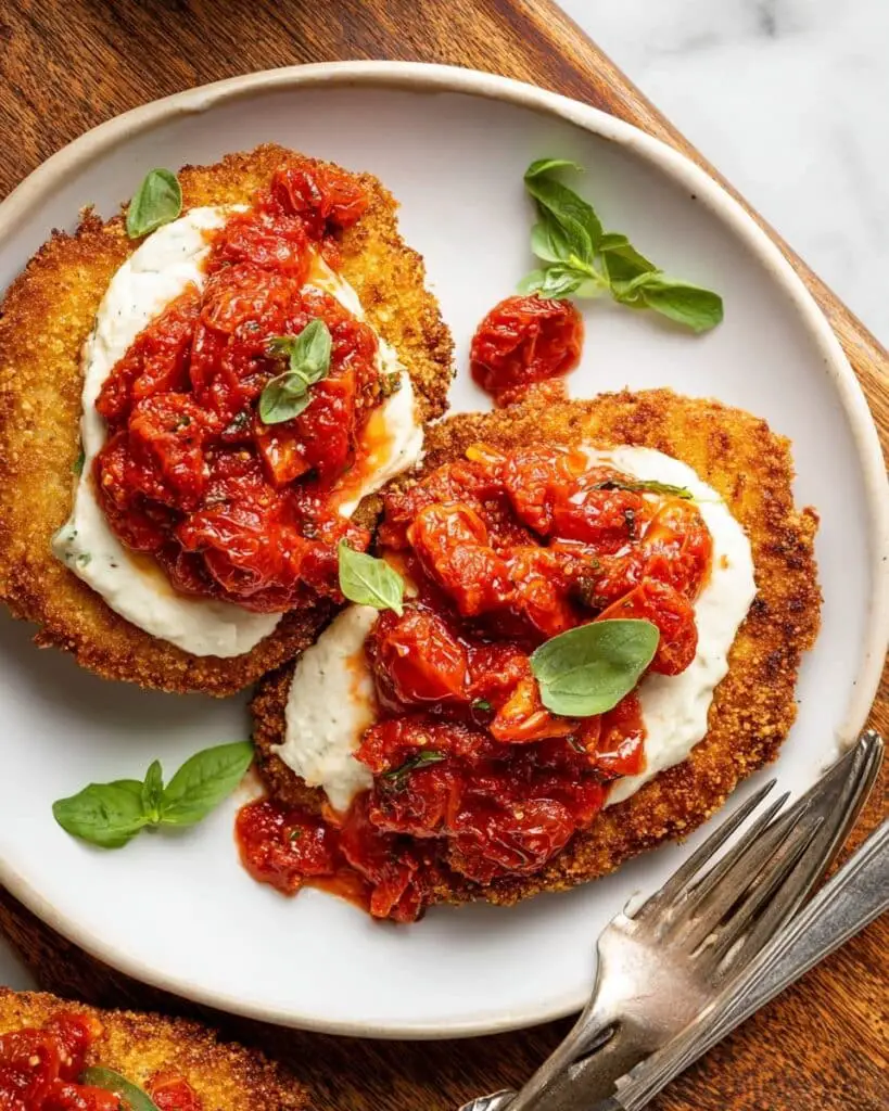 Crispy Chicken with Bursting Tomato Sauce and Burrata Recipe