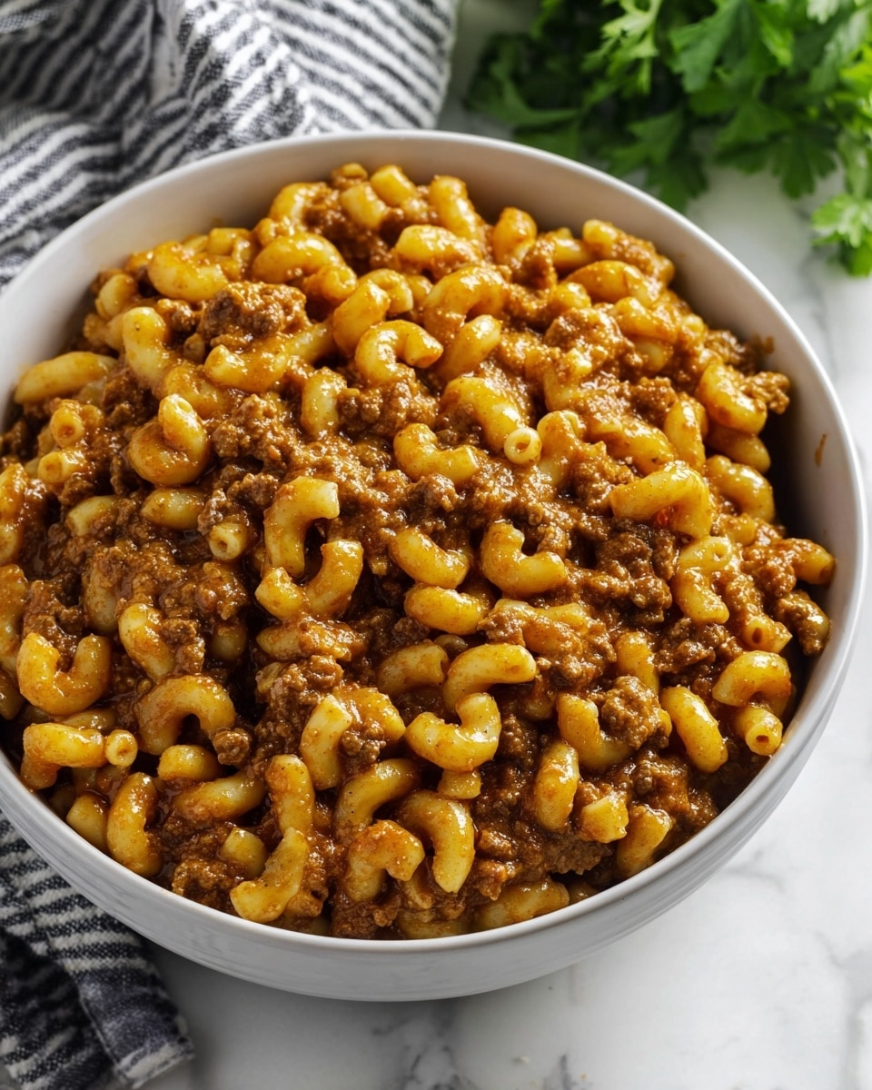 A close-up view of a black frying pan filled with cooked ground beef mixed with small pieces of translucent cooked onions. There are several small piles of red and white spices sprinkled on top of the beef, adding a pop of color. A wooden spatula is partially visible on the right side, stirring the mixture. The texture looks crumbly and slightly moist, with a mix of browns from the meat and light beige from the onions. The pan is sitting on a white marbled surface. Photo taken with an iphone --ar 4:5 --v 7