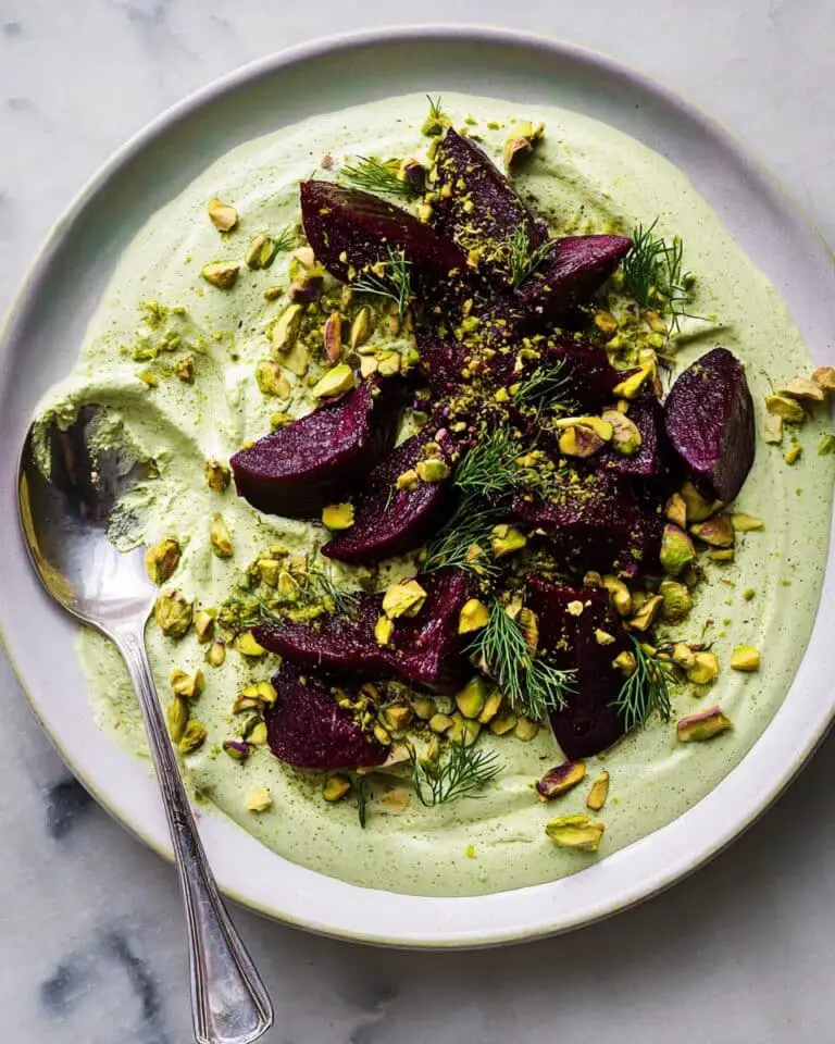 Roasted Beets with Dill Cashew Cream and Pistachio Garnish Recipe