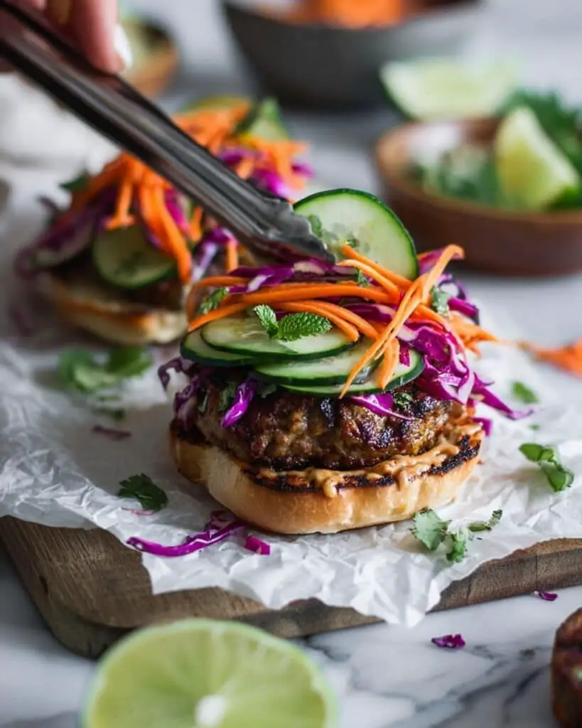 Thai Turkey Burger with Spicy Lime Aioli and Asian Slaw Recipe