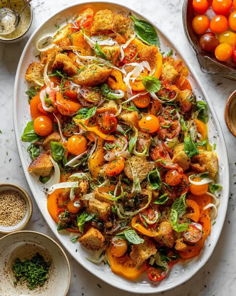 Sungold Tomato Panzanella Salad with Halloumi Recipe