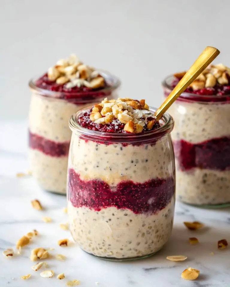 Berry Overnight Oats with Chia Jam, Coconut Flakes, and Peanuts Recipe