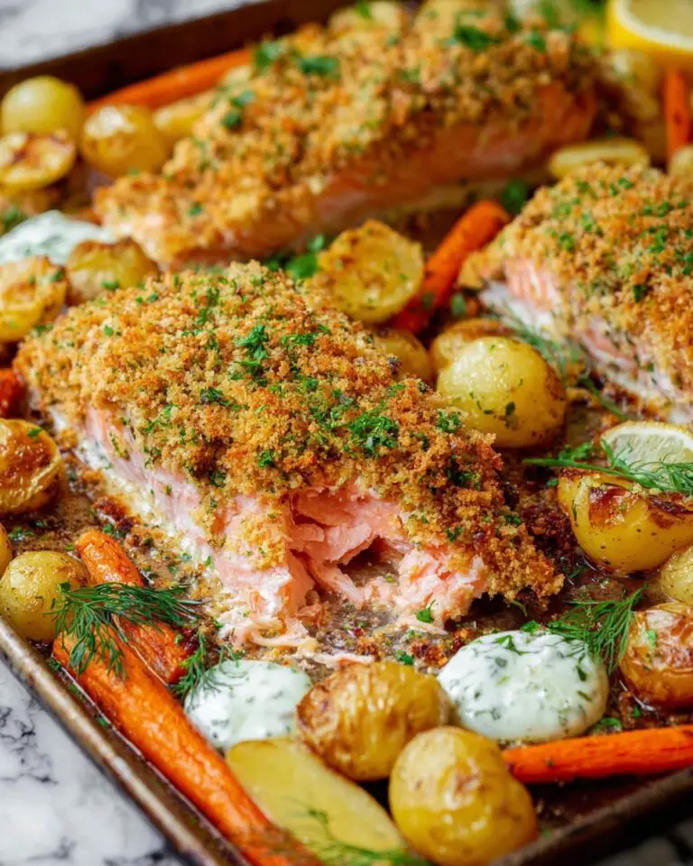 Herb Crusted Salmon with Roasted Potatoes and Carrots Recipe