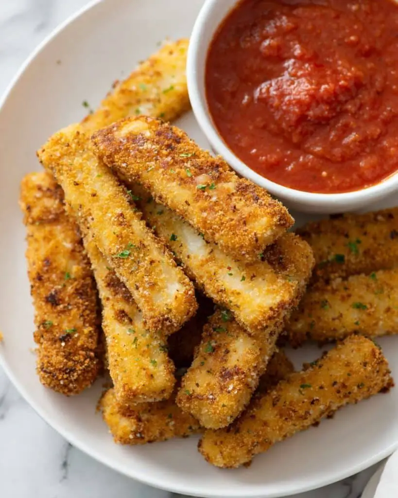 Homemade Cheese Sticks with Crispy Breaded Coating and Dipping Sauce Recipe