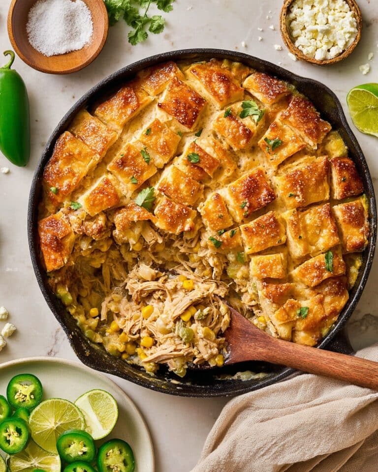 White Chicken Enchilada Pot Pie in a Cast Iron Skillet Recipe