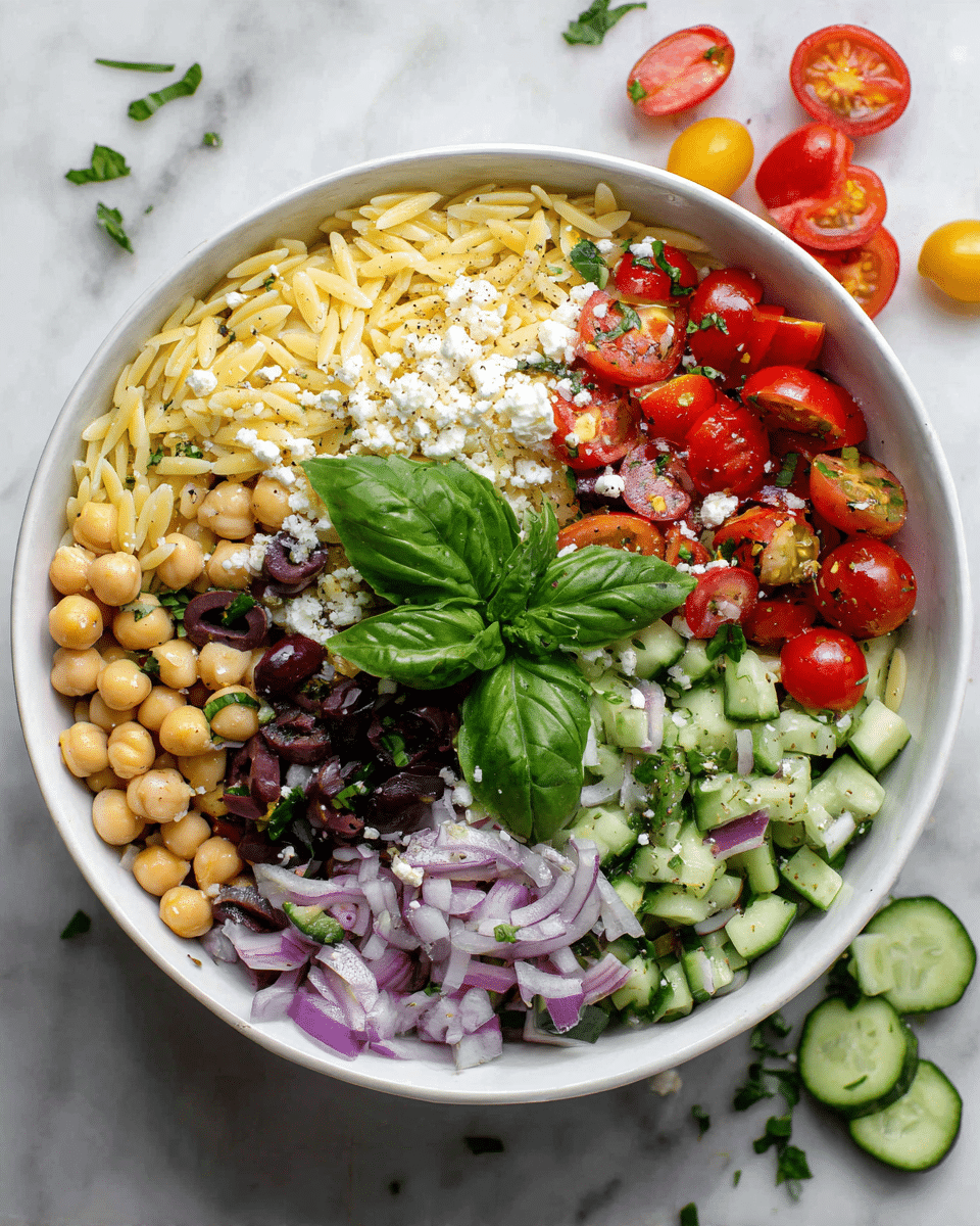 Orzo Salad with Chickpeas, Feta, and Fresh Vegetables Recipe