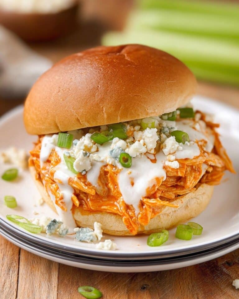 Crockpot Buffalo Chicken Sandwiches with Blue Cheese and Ranch Recipe