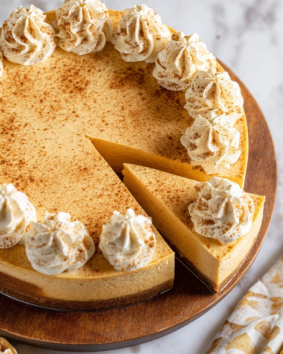 The image shows a thick slice of a three-layer pie with a crumbly light brown bottom crust, a large creamy middle layer with a light orange color and a slightly rough texture, and a smooth top layer. On top of the slice is a large swirl of white whipped cream sprinkled with brown powder. The slice is held above a white marbled surface, and a white bowl with a scalloped edge is blurred in the background. photo taken with an iphone --ar 4:5 --v 7
