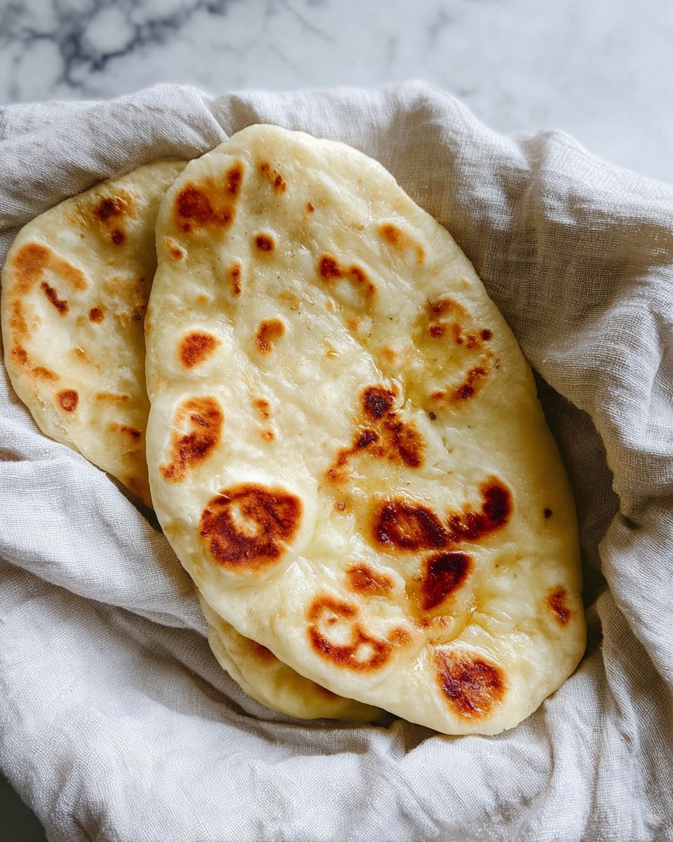 Two pieces of flatbread with golden brown spots lie on soft, white cloth that is slightly wrinkled, all placed on a white marbled texture surface. The flatbread is light beige with shiny, slightly oily parts and uneven edges. The texture looks soft and fluffy with some darker toasted areas spread across each piece. Photo taken with an iphone --ar 4:5 --v 7