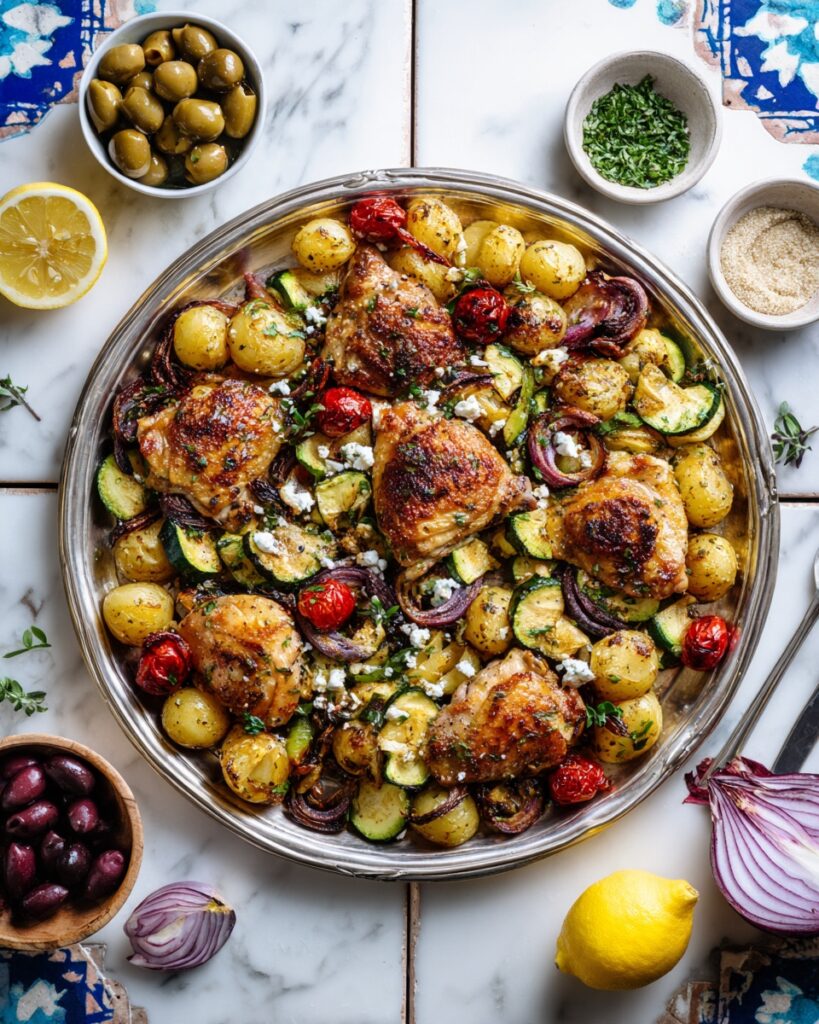 Sheet Pan Greek Chicken with Potatoes and Vegetables Recipe